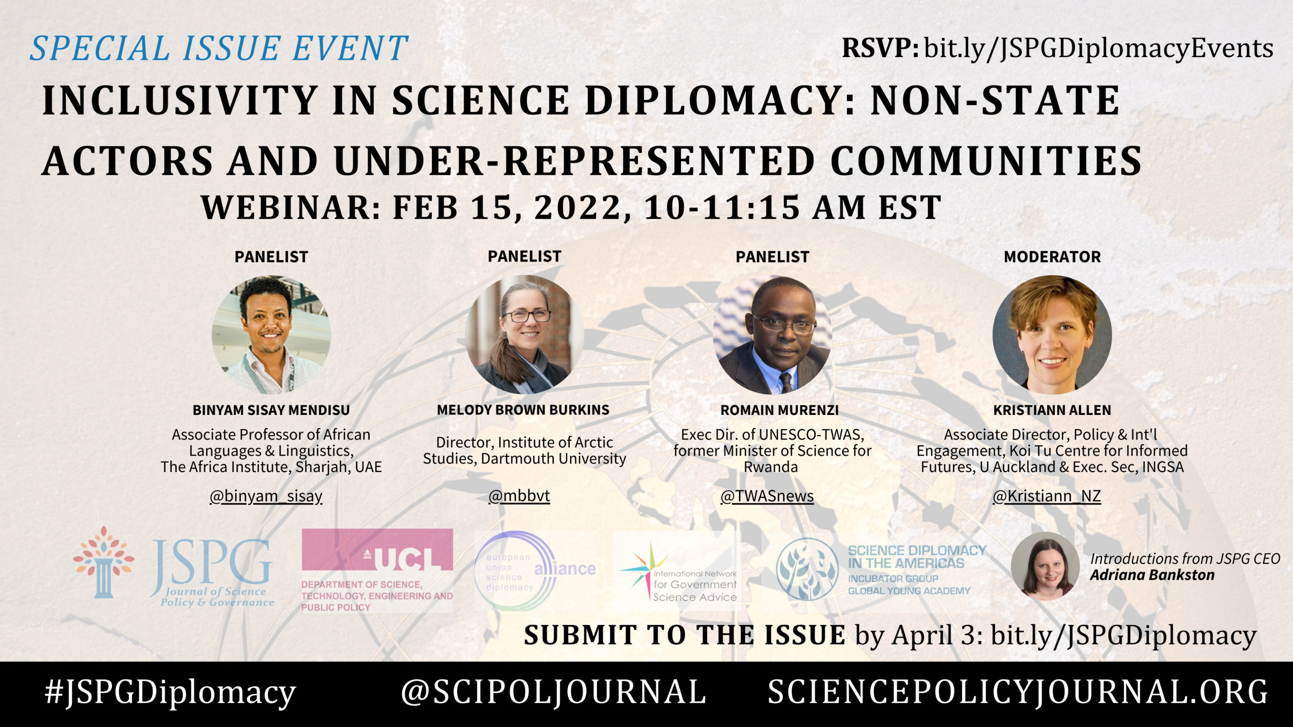 JSPG & UCL STEaPP Special Issue Webinar 2: Inclusivity in Science Diplomacy: Non-State Actors and Under-Represented Communities