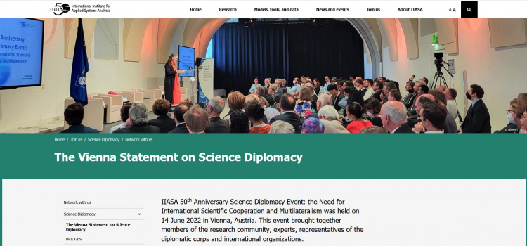 IIASA calling for endorsement of the Vienna Statement on Science Diplomacy