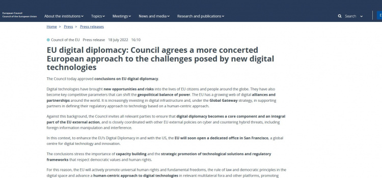Council Conclusions on EU Digital Diplomacy, 18 July 2022