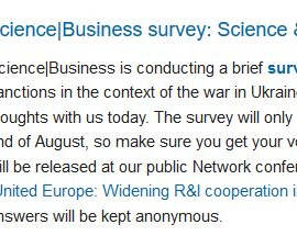 Invitation to participate in the Science|Business survey: Science & the Ukraine War