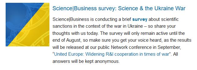 Invitation to participate in the Science|Business survey: Science & the Ukraine War