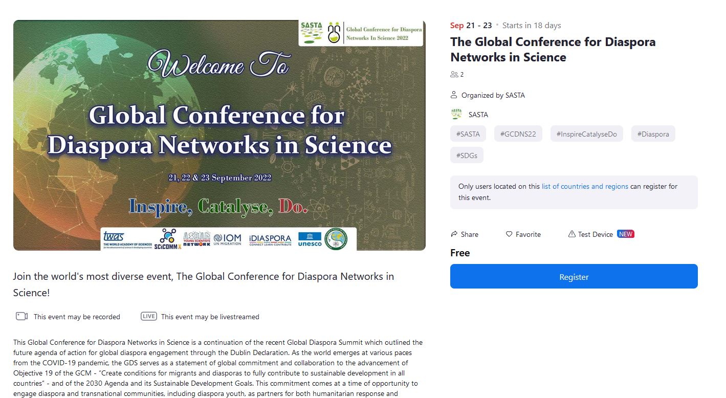 Global Conference for Diaspora Networks in Science